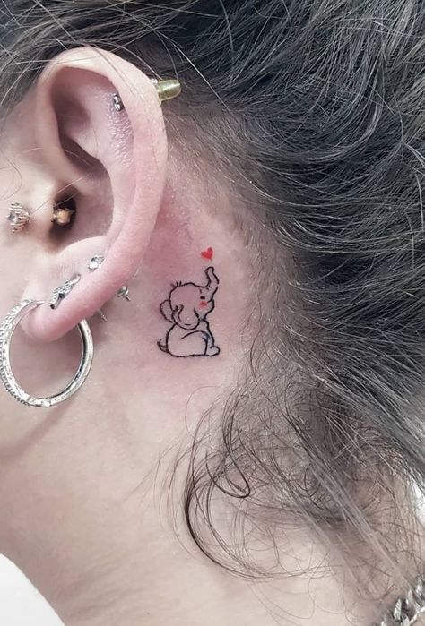 Tiny Elephant Tattoo Small Tattoos Areas, Little Elephant Tattoos, Behind Ear Tattoo Small, Simple Elephant Tattoo, Colorful Elephant Tattoo, Baby Elephant Tattoo, Big Tattoos, Tiny Elephant Tattoo, Nova Tattoo