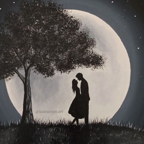 Moon tree acrylic abstract landscape Couple Painting Aesthetic, Moonlight Couple, Romantic Paintings Couple, Couple Acrylic Painting, Nature Baground Images, Fantasy Galaxy, Galaxy Abstract, Shadow Painting, Moon Tree