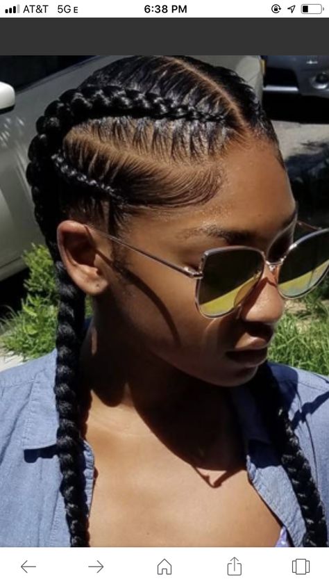 French Feedin Braids, Big Cornrolls For Black Women, 4 Plats Hairstyles, Cute Summer Braids For Black Women, Four Big Cornrows Braids, Basic Cornrows Hairstyles, Big French Braids For Black Women, One Cornrow Braid Middle, Work Braids For Black Hair