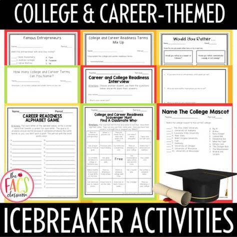 Life Skills College and Career Readiness Ice Breakers for Back to School | FCS College And Career Readiness High School, Ice Breaker Activities, College And Career Readiness, Famous Entrepreneurs, Career Readiness, College Ideas, College Readiness, Icebreaker Activities, Ice Breaker