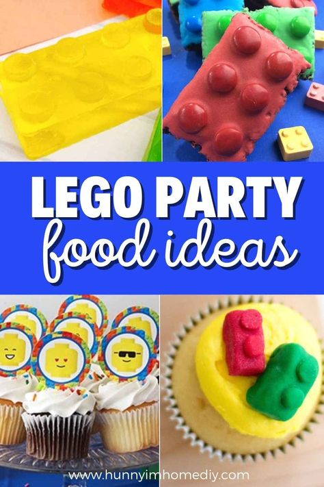 If you'r looking for LEGO party ideas, you have to check out all these fun party food ideas! Make your own building brick cake and cupcakes for your birthday celebration. Then, come up with some cute snack recipes to feed the kids. Whether you're looking for LEGO candy, cookies, brownies, or rice krispies treats, you'll love all these fun recipes to add to your party table. Lego Themed Charcuterie Board, Lego Cookies Ideas, Lego Dessert Table, Lego Movie Birthday Cake, Lego Snacks Ideas, Lego Rice Krispie Treats, Lego Themed Food, Lego Food Ideas, Lego Cookies Decorated