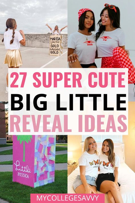 27 super cute big little reveal ideas Big Little Reveal Ideas, Big Sister Reveal, Big Little Reveal Shirts, Big Little Reveal Themes, Sorority Family, Sorority Themes, Cheer Posters, Smiley Face Shirt, Big Little Shirts