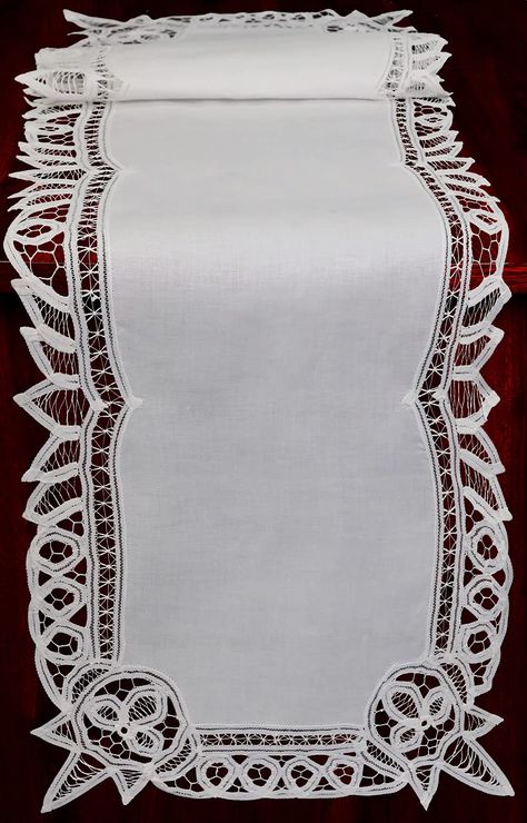 PRICES MAY VARY. 100% Cotton White Battenburg Lace Table Runner,16x52" rectangle, 1 piece Matching battenburg placemats, doilies, napkins, table runners, dresser scarves, center-pieces, tablecloths, bread covers, kitchen window curtains in different sizes available. Add a bright and elegant touch to your kitchen, dining room with Creative Linens Battenburg Lace Collection. Perfect for everyday use, holidays and special events - Valentine's Day, Easter, Mother's Day, Father's Day, Halloween, Fall Crochet Table Cloth Patterns, Table Cloth Patterns, Crochet Table Cloth, Sunflower Table Runner, Cloth Patterns, Battenberg Lace, Lace Table Runner, Lace Collection, Dresser Scarf