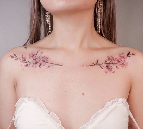 Cherry Blossom Tattoo Chest, Hand Tattoos With Meaning, Woman Tattoo Arm, Flower Tattoos Unique, 00 00 Tattoo, Cherry Blossom Tattoo Shoulder, Small Tattoo Placement Ideas, Small Flower Tattoos For Women, 00 Tattoo