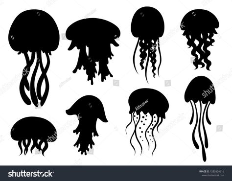 Medusa Animal, Sea Jellyfish, Ladies Pajamas, Silhouette Tattoos, Underwater Animals, Doodle Tattoo, Tropical Animals, Silhouette Painting, Spray Paint Art