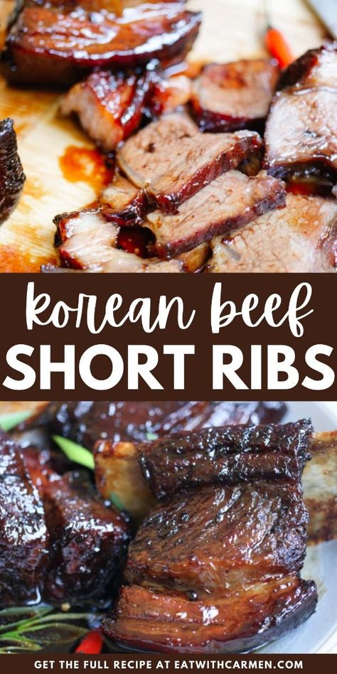 Tender and juicy Korean beef short ribs made effortlessly in the air fryer! Perfect for a quick, flavorful meal with a delicious marinade that will leave you craving more. Air Fryer Korean Short Ribs, Korean Ribs Marinade, Air Fryer Short Ribs, Ribs In Air Fryer, Ribs Marinade Recipe, Asian Ribs Recipe, Easy Korean Beef, Korean Beef Short Ribs, Pork Short Ribs