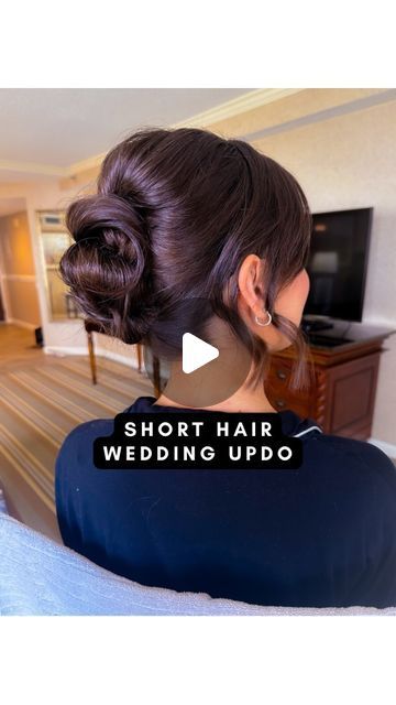 Joanna Marie on Instagram: "SHORT HAIR WEDDING DAY UPDO TUTORIAL & INSPO for my girlies with short locks! 💍🤍  . 🛍️GET THE EXACT PRODUCTS ON MY LTK for this hairstyle under “ BRIDE TO BE” COLLECTION !  @sexyhair powder play  @langehair le duo @moroccanoil strong hold hairspray  @livingproofinc texture spray / texture clay  @bumbleandbumble heat shield  . weddingupdo #shorthairstyles #weddinghairstyles #shorthairbride #bridehairstyle #weddinghairideas #weddinghairstylist #weddinghairinspo   Would you do this updo if you had short hair?" Short Hair Faux Updo, Updo For Medium Short Hair, Hairstyles Up For Short Hair, Updo Medium Hair Wedding, Bob Hair Updo For Wedding, Short Hair Updo Bride, Wedding Updo With Extensions, Diy Wedding Hair Short, Bridesmaid Updo For Short Hair