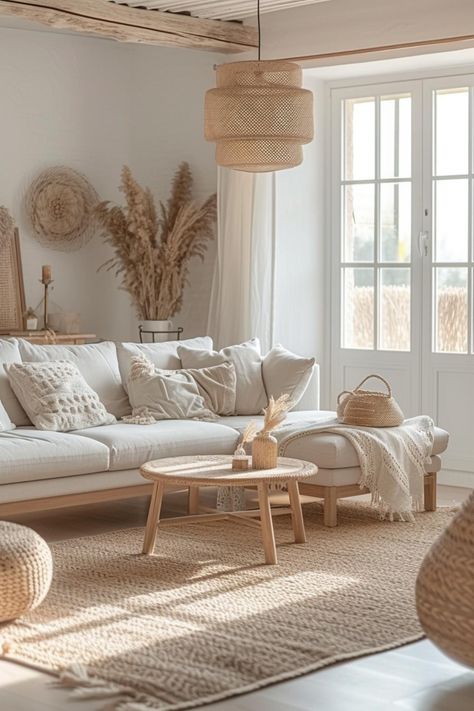 Cosy Wooden Living Room, Boho Living Room Beige Couch, Small Living Room Interior Ideas, Beige Sofa Scandinavian Living Room, Cream Sofa Boho Living Room, Cozy Beige Sofa, Rose Gold Kitchen Accessories, Acnh Boho Living Room, Boho Family Room