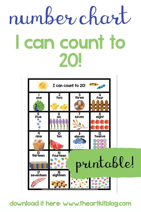 Printable Number Chart, Number Chart 1 20, Expanded Form Worksheets, Free Printable Numbers, Counting To 20, Number Chart, Number Poster, Teach English, Printable Chart