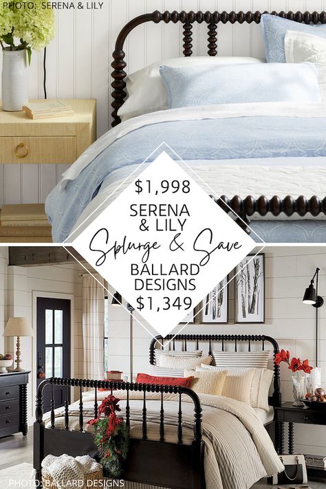 This Serena and Lily look for less is everything you need if you're decorating on a budget. I found a Serena and Lily Webster bed dupe (also known as a Jenny Lind bed) that will give you the modern traditional bedroom of your dreams. If you love spindle beds and Serena and Lily style, you've got to see this copycat. #inspiration #decor #knockoff #guestbedroom #copycat Jenny Lind Bedroom, Serena And Lily Style, Restoration Hardware Dresser, Modern Traditional Bedroom, Spool Bed, Jenny Lind Bed, Transitional Bed, Modern Traditional Style, Mcgee And Co