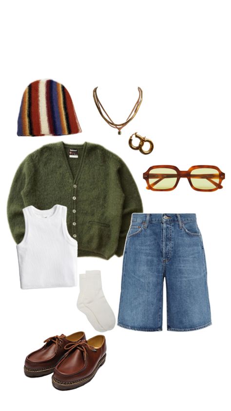 green cardigan, jort, paraboot Cardigan Outfit, Green Cardigan, Cardigan Outfits, Mode Ootd, Swaggy Outfits, Outfit Inspo Fall, Mode Streetwear, Casual Style Outfits, Mode Inspiration