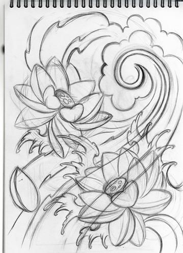 Butterfly Line Drawing, Hawaiian Tattoos, Line Drawing Tattoos, Flower Cloud, Japanese Lotus, Tattoo Lotus, Japanese Flower Tattoo, Lotus Tattoo Design, Flower Tattoo Drawings