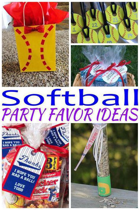 Birthday Party Favors! Softball party favors for a kids bday. The best Softball favor ideas all children will love. Fun & easy ideas for a boy or girl party! Goodie bags, treat bags, candy, gumballs, toys & more great take home favors for your guests. DIY or buy some fun Softball party favors. Find Softball birthday party ideas now! Softball Crafts Diy Easy, State Softball Goodie Bags, Softball Gifts For Players Cute Ideas, Softball Team Party Ideas, Softball Gift Bag Ideas, Softball Graduation Party Ideas, Softball Snack Ideas, Softball Goodie Bag Ideas, Softball Snacks For Team