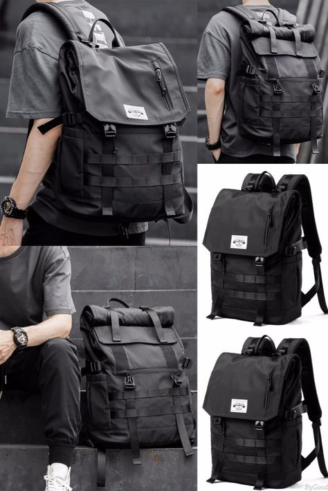 Leisure Large Computer Backpack College High School Bag Black Waterproof Double Buckle Student Backpack #bag #backpack #school Black School Bag Aesthetic, College Bags For Boys, High School Bags, Korean Bag, Black School Bags, School Backpack Boys, Backpack College, High School Backpack, Big Backpacks