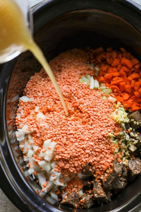 This Moroccan-Spiced Beef and Lentil Stew recipe is a flavorful weeknight dinner, offering hearty stew meat, warm spices, plenty of veggies, and good-for-you lentils. With minimal prep time, it’s a hands-off meal that cooks low and slow for a total time of just over 7 hours. Beef And Lentil Stew, Beef And Lentil, Lentil Stew Recipes, Hearty Stew, Stew Meat Recipes, Spiced Beef, Dried Lentils, Moroccan Spices, Beef Stew Meat