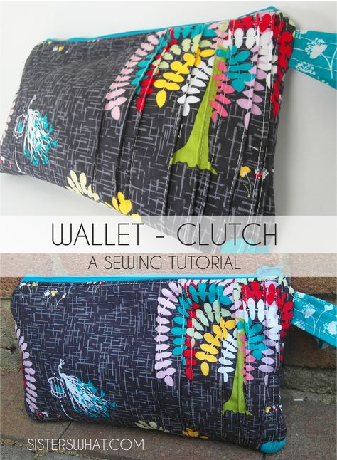 [pin tuck pleats] Wallet - Clutch Tutorial - Sisters, What! Clutch Sewing, Sewing Pattern Free, Clutch Tutorial, Purse Sewing Patterns, Diy Clutch, Wallet Tutorial, Diy Sac, Fun Wallets, Zipper Pouch Tutorial