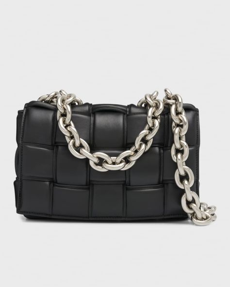 Bottega Veneta Chain Cassette Padded Intrecciato Crossbody Bag Bottega Veneta Chain Cassette, Boxy Bags, Bottega Veneta Cassette, Bottega Veneta Bags, Stylish Shoulder Bag, The Chain, Black Cross Body Bag, Lady Dior Bag, Leather Chain