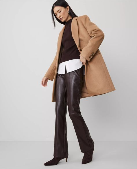 The Faux Leather Skinny Flare Pant Flare Pant Work Outfit, Best Leather Pants, Brown Leather Pants Outfit, Work Closet, Petite Womens Clothing, Belted Shift Dress, Petite Leggings, Leather Trend, Stylish Petite