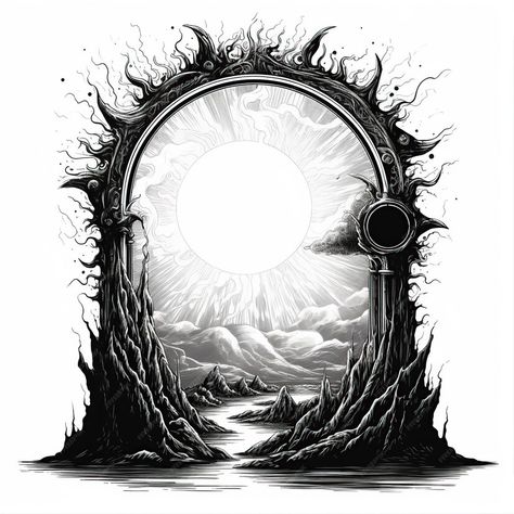 Premium AI Image | dark swirling portal sun and moon dungeons Portal Reference, Portal Tattoo Ideas, Portal Tattoo, Portal Art, Sun Tattoo, Tattoo Flash Art, Flash Art, Reference Poses, Tattoo Flash