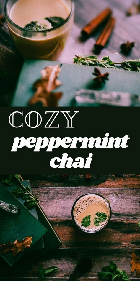 This cozy and comforting Peppermint Chai recipe is filled with heartwarming spices, a touch of sweetness and a big dose of flavor for a wholly delicious drink perfect anytime of year. Plant-based and vegan. #chaitea #peppermintchai #peppermintchai #peppermintchailatte | Peppermint Chai Latte Pumpkin Hot Chocolate Recipe, Moon Milk Recipe, Pumpkin Hot Chocolate, Gluten Free Holiday Recipes, Peppermint Latte, Magical Moon, Black Tea Bags, Cozy Drinks, Mocktail Recipes