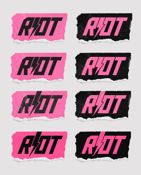 RIOT ⚡ | Logo Branding on Behance Punk Pattern Design, Punk Branding Design, Edgy Logo Design Inspiration, Indie Band Logo, Rebellious Branding, Grunge Branding, Hot Pink Branding, Punk Branding, Punk Logo Design