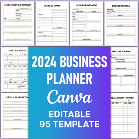 Editable 2024 Business Planner Canva KDP Canva Planner, Target Customer, Monthly Budget, Business Planner, Business Profile, Business Goals, Creative Fabrica, Linux, Budgeting