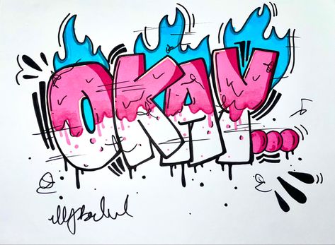 Okay lettering Graffiti Art Drawings, Alphabet Graffiti, Alfabet Font, Tattoo Graffiti, Graffiti Art Letters, Art Du Croquis, Arte Doodle, Seni Pop, Graffiti Piece