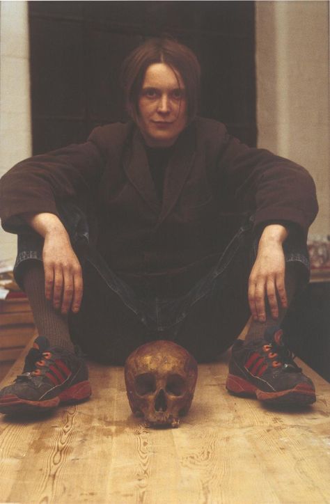 Self-portrait with skull | Sarah LUCAS | NGV Sarah Lucas, Art Terms, Digital Museum, Self Image, Memento Mori, Studio Portraits, Female Artists, Self Portrait, Contemporary Artists