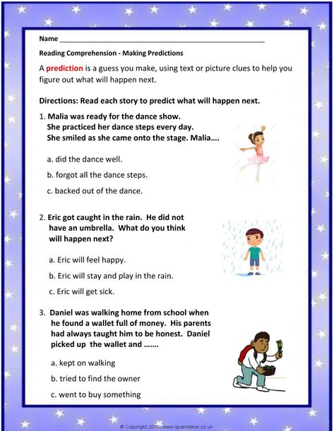 Predicting Outcomes Worksheet, Making Predictions Worksheet, Prediction Worksheet, Predicting Activities, Remedial Reading, Making Predictions, Short Passage, Picture Clues, 4 Grade