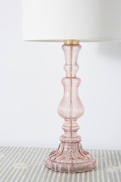 Lighting - Beautiful Eva fluted glass lamp base is featured in a blush colors with brushed gold finish. Pink Lamp, Glass Lamp Base, Room Redo, Pink Room, Room Inspiration Bedroom, Apartment Room, Lamp Base, Pink Glass, My New Room