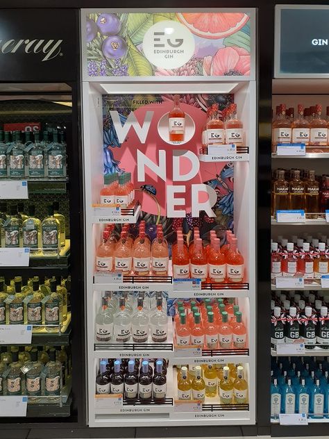 Edinburgh Gin debuts Wonder Wall displays in World Duty Free - Duty Free Hunter - Duty Free Hunter Gin Display, Supermarket Signage, Airport Retail, Display Fridge, Wonder Wall, Supermarket Display, Flavoured Gin, Drink Display, Gin Liqueur