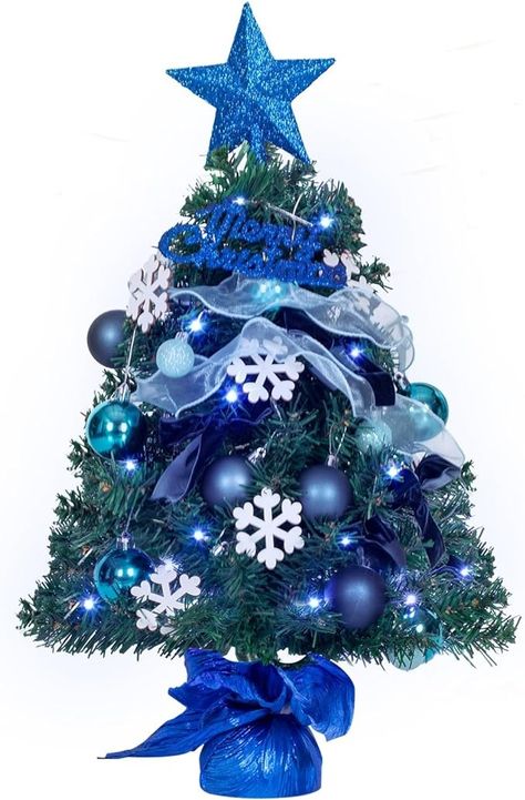 Amazon.com: NALONE 24 Inch Mini Christmas Tree with LED Lights & Timer and 27 Pcs Ornaments, 90 Branch Tips Artificial Tabletop Christmas Tree with Pine Cones and Red Berry for Holiday Home Decoration (Blue) : Home & Kitchen Christmas Tree With Pine Cones, Christmas Tree With Led Lights, Desktop Christmas Tree, Led Christmas Tree Lights, Pine Cone Christmas Tree, Blue Christmas Tree, Christmas Alphabet, Tabletop Christmas Tree, Star Tree Topper