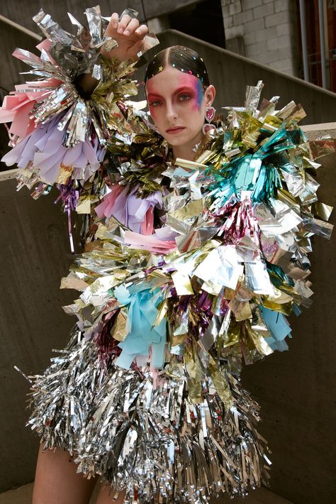 Tinsel Jacket Rachel Burke @imakestagram Tinsel Dress, Tinsel Jacket, Rachel Burke, Pastel Table, Billy Elliot, Paper Dress, Recycled Projects, Table Cloths, Last Month