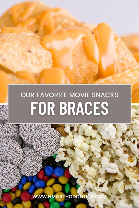 Eating at the movie theater can be a daunting task. What should you eat? There are so many choices! But when you have braces, it can be a bit more complicated. New Braces Food, Braces Safe Snacks, Snacks For Braces Ideas, Meals For People With Braces, Braces Must Haves, Candy You Can Eat With Braces, Soft Snacks For Braces, Braces Friendly Snacks, Food You Can Eat With Braces