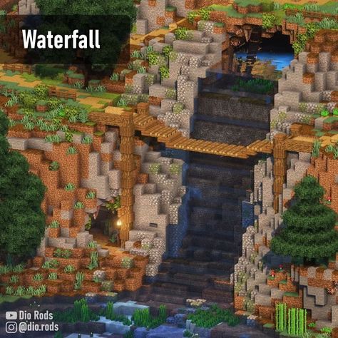 Turtle Statue Minecraft, Mountain Path Minecraft, Minecraft Waterfall Entrance, How To Make A Waterfall In Minecraft, Minecraft Nether Railway Ideas, Minecraft Infinite Water Source, Minecraft Hanging Bridge Ideas, Wood Wall Minecraft, Minecraft Cave Opening