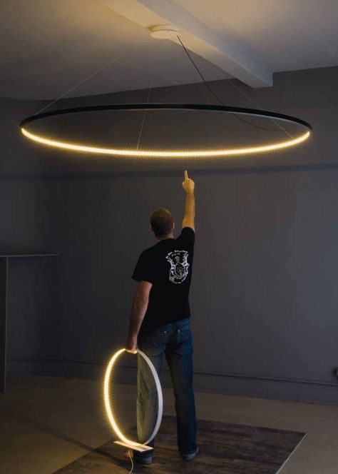 Want this huge circle pendant - LED direct-indirect light pendant lamp OMEGA - Le Deun Luminaires Creative Lighting, Luminaire Design, The Ceiling, Lighting Inspiration, Circle Pendant, Diy Lighting, Light Pendant, Cool Lighting, 인테리어 디자인