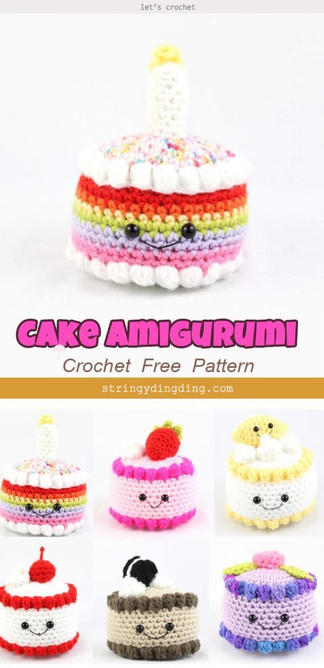 Free Crochet Birthday Cake Pattern, Crochet Cakes Free Pattern, Birthday Crochet Plushies, Birthday Amigurumi Free Pattern, Crochet Birthday Cupcake, Birthday Cake Crochet Pattern, Crochet Birthday Free Pattern, Crochet Mini Birthday Cake, Amigurumi Cake Free Pattern