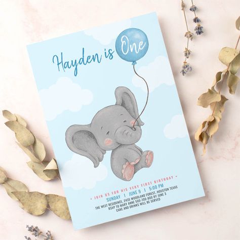 $3.19 - Blue Elephant first birthday party - zgroupon, elephant, elephant first birthday invitations, watercolour, baby elephant invitation, elephant invitation, boy elephant invitations, baby elephant birthday invitations, little peanut invitations, 1st birthday Elephant Birthday Cakes, Elephant Birthday Party, Elephant First Birthday, Colorful Invitations, Elephant Birthday, Baby Boy First Birthday, Blue Balloon, First Birthday Party Themes, Blue Elephant