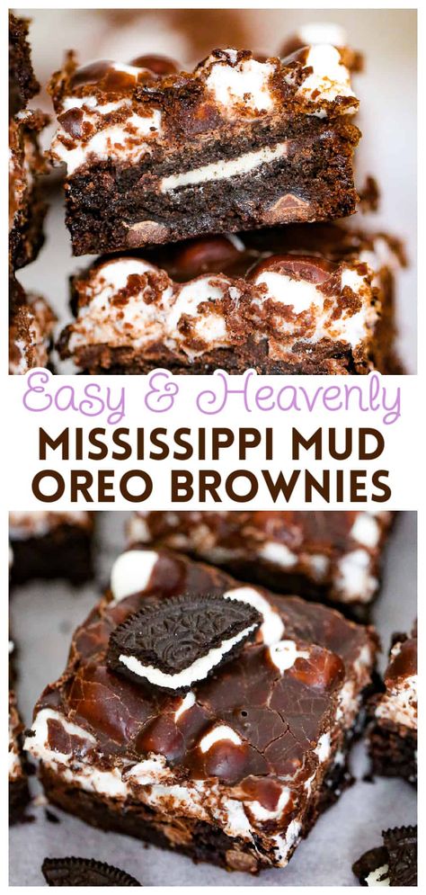 Easy Mississippi Mud Oreo Brownies Mud Pie Brownies, Mississippi Mud Cake Brownies, S’mores Brownies Easy, S’mores Brownies Recipe, Missippi Mud Brownies, Oreo Fluff Dessert, Mud Brownies, Mississippi Mud Brownies, Ghirardelli Brownie Mix