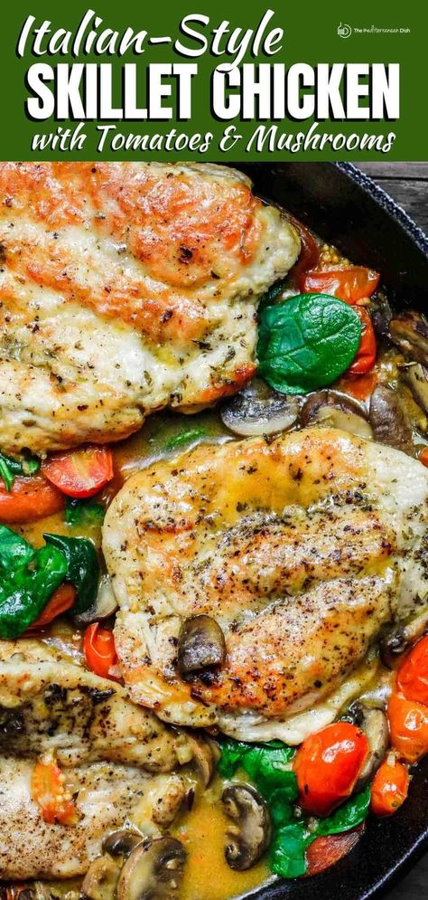 Hands down the best skillet chicken recipe in under 30 minutes! Chicken breast cutlets, cooked Italian-style in a garlicky white wine sauce. Simple Chicken Breast Recipe, Simple Chicken Breast, Italian Skillet, Chicken With Tomatoes, Chicken Breast Cutlet, Chicken Skillet Recipes, The Mediterranean Dish, Cutlets Recipes, Easy Mediterranean Diet Recipes