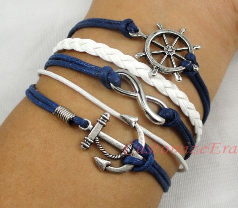 Infinity bracelet, rudder bracelet, anchor bracelet, leather bracelet, navy bracelet,wax cords bracelet Navy Bracelet, Wax Cord Bracelet, Anchor Bracelet, Bracelet Leather, Cute Bracelets, Cord Bracelets, Fantasy Jewelry, Need Love, Shopping Mall