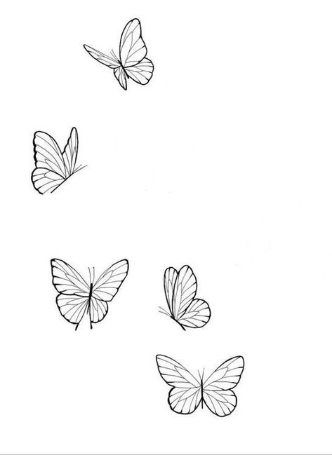 Butterfly Small Drawings, Small Butterfly Stencil Tattoo, 6 Butterfly Tattoo, 4 Butterfly Tattoo Designs, Five Butterflies Tattoo, Tiny Butterflies Tattoo, Sideways Butterfly Tattoo, 5 Butterflies Tattoo, Minimalist Tattoo Butterfly