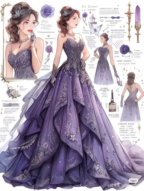 Dark Purple Ball Gown, Purple Fantasy Dress, Couture Sketches, Fantasy Couture, Purple Ball Gown, Debut Gowns, Digital Dress, Dreamy Gowns, Dress Pictures