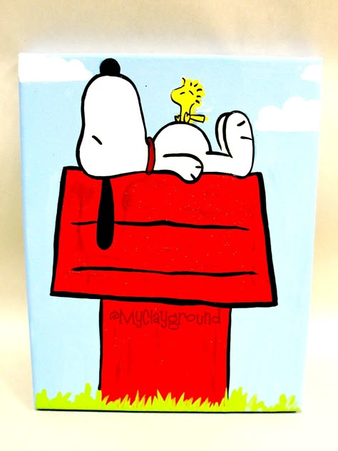 Snoopy painting Easy Snoopy Paintings, Snoppy Paintings, Snoopy Painting Ideas, Snoopy Canvas Painting, Snoopy Paintings On Canvas, Charlie Brown Painting, Snoopy Painting, Disney Canvas Paintings, Snoopy Drawing