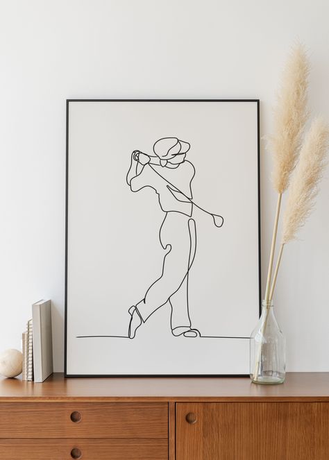 Golf Art Drawing, Golf Line Art, Golf Sketch, Golf Aesthetic, Golf Painting, Laser Crafts, Golf Wall Art, Ski Lodge Decor, Line Art Digital