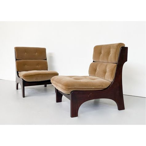 Pair of mid-century modern low chairs, teak and velvet, Italy, 1960s Collage Objects, Mid Century Living Room Furniture, French Loft, Mid Century Chairs, Minimal Chairs, Mcm Chair, Vintage Mid Century Furniture, Vintage Armchair, Upholstery Armchair