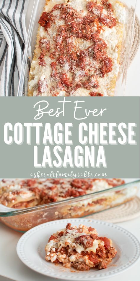 This delicious Italian lasagna made with cottage cheese features three different kinds of cheese and a savory red meat sauce. Best Ever Lasagna, Red Meat Sauce, Lasagna Recipe With Cottage Cheese, Cottage Cheese Lasagna, Baked Lasagna Recipe, Simple Lasagna, Cheese Lasagna Recipe, Healthy Lasagna Recipes, Lasagna With Cottage Cheese