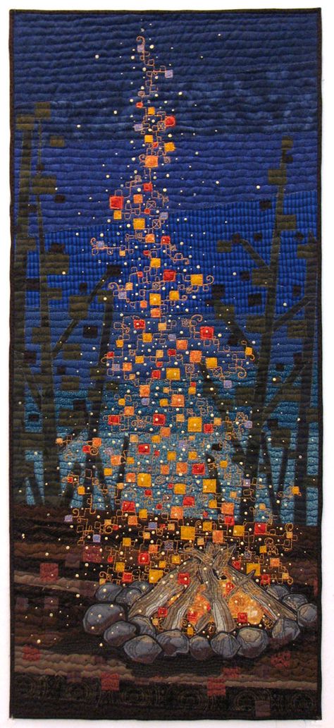 Campfire quilt....gorgeous beyond words...but, I would never attempt it as it would never be completed!! Campfire Quilt, Camping Quilt, Modern Patchwork, Landscape Quilt, Quilt Modernen, Landscape Quilts, Kunst Inspiration, Patchwork Quilting, Art Textile