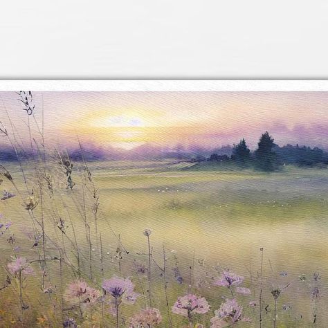 Sunrise Watercolor, Watercolor Meadow, Early Morning Sunrise, Mediums Of Art, Watercolor Paintings Nature, Pastel Sec, Watercolor Bookmarks, Diy Watercolor Painting, City Painting