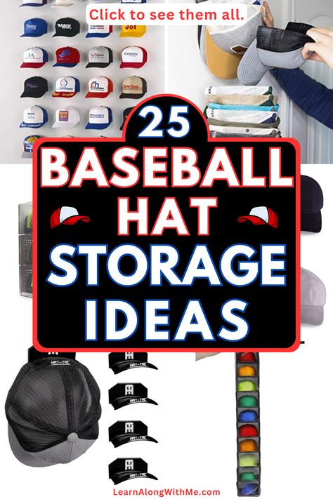 How To Display Ball Caps, Hat On Wall Bedroom, How To Display Baseball Caps, Baseball Hat Collection, Hanging Ball Caps On Wall, How To Organize Ball Caps, Hat Organizer Closet, How To Store Baseball Hats In Closet, Ideas For Hanging Hats